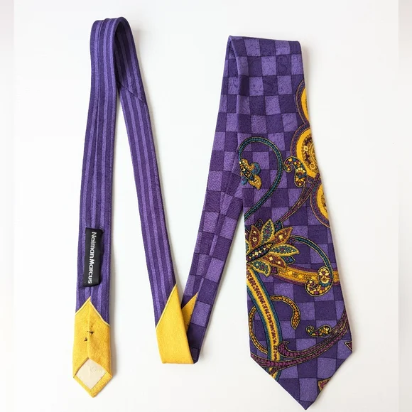 Versace Purple and Yellow Men's Tie - Picture 11 of 13